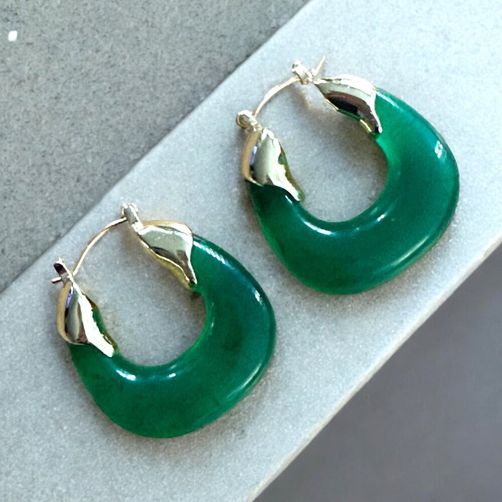 Private Label Green and Silver Hoop Earrings